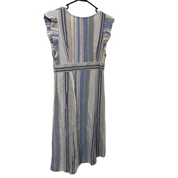 A.n.a. Linen blend blue stripe ruffle sleeve midi dress - Picture 2 of 9